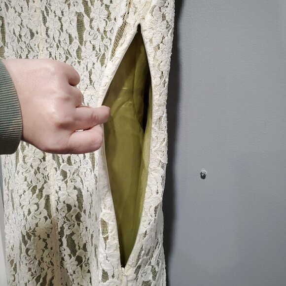 Sundance Women's Dress Mesh Lace Overlay Ivory Green Romantic Boho Sleeveless 14 - Picture 11 of 14